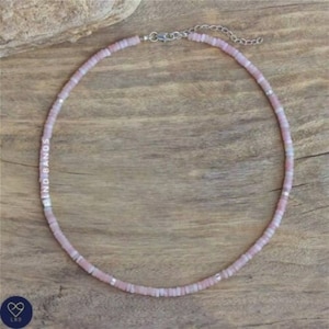 Pink Opal Dainty Beaded Necklace, Minimalist Bohemian Necklace, Summer Necklace, Dainty Necklace, Tibetan, Libra Birthstone