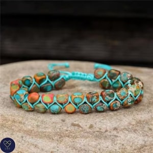 Makramee mehrfarbiges Imperial Jaspis Armband, verstellbares Armband, Naturstein, tibetisches Armband, Yoga, Boho, Ethnic, Geburtstagsgeschenk