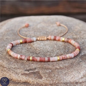 Pflaumenblüte Jade Armband, verstellbar 2 x 4 mm, minimalistisches Boho Armband, zierliches Armband, tibetischer Edelstein, Hoffnung, Sommer Geburtstagsgeschenk