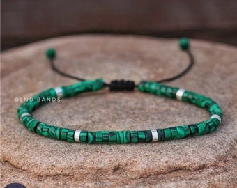 Malachite Dainty 2x4mm Adjustable Beaded Bracelet, Minimalist Bohemian  Ethno Dainty Bracelet, Tibetan gemstone, synthetic malachite beads