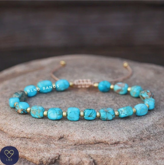STONE BEAD BRACELET 4 MM W/GOLD BEADS TURQUOISE STONE BEAD BRACELET 4 MM W/GOLD BEADS TURQUOISE