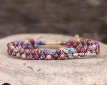 Galaxy Sea Sediment Jasper Macrame bracelet 4mm, Tibetan Adjustable Dainty, Yoga, Minimalist Bohemian