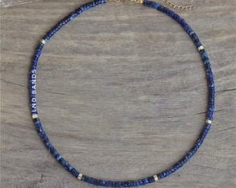 Collier de perles bleu marine, perles de jaspe impérial 2x4 mm, collier délicat, style bohème, cadeau unisexe, collier ethnique, collier minimaliste