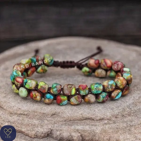 Multicolour Macrame Imperial Jasper Bead Bracelet, Adjustable bracelet, Dainty, Tibetan bracelet, Yoga, Boho, Positive vibes, Birthday gift