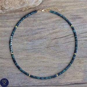 Kambaba Jasper 2x4mm Bead Necklace, Minimalist Bohemian Necklace, Natural Stone Necklace, Dainty Necklace, Ethnic Necklace, Birthday gift