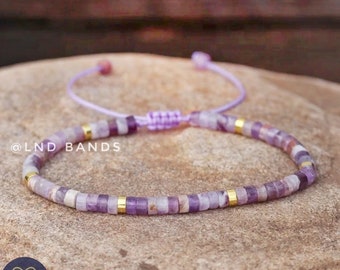 Amethyst Dainty adjustable 2x4mm Beaded Bracelet, Minimalist Bohemian Bracelet, Tibetan, Yoga, February Birthstone, Summer Birthday gift