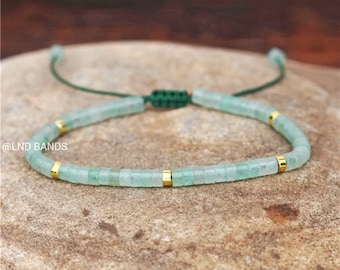 Pulsera de cuentas de aventurina verde delicada de 2x4 mm, pulsera minimalista ajustable de alta calidad, pulsera de piedra natural, piedra preciosa tibetana de yoga boho