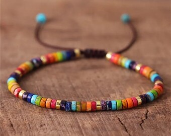 7 Chakra Color Bracelet, Meditation Bracelet,  Bohemian Bracelet, Yoga Bracelet, Imperial Jasper bracelet, colorful bracelet, ethnic, summer