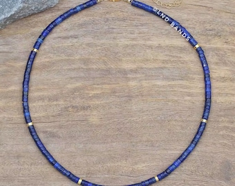 Collana con perline di lapislazzuli, minimalista, regolabile, 2 x 4 mm