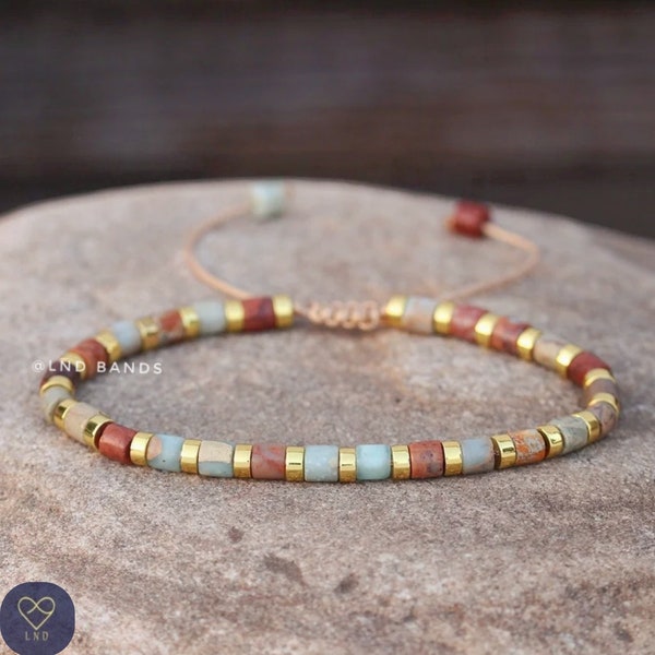 Shoushan tube dainty 4mm Imperial Jasper bracelet, Adjustable Ethnic Yoga Boho Bracelet, natural stone bracelet, birthday gift, positive