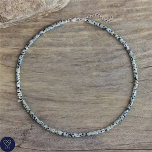 Dalmatian Jasper Beaded Necklace - Minimalist Boho Gemstone