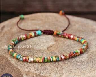 Colourful Jasper 2x4mm Bead Bracelet - Adjustable Minimalist Yoga Bohemian Meditation Ethnic