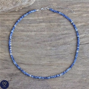Blue Jasper High Quality Bead Necklace, 2x4mm Natural Stone Beads, Dainty Necklace, Boho style, Summer gift, Minimalist Necklace, birthday
