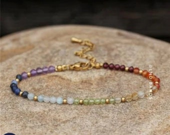 Bransoletka z 7 koralików Chakra 3 mm, bransoletka do medytacji Boho Yoga, bransoletka z kamieni szlachetnych, równowaga, moc, ochrona, spokój, uziemienie