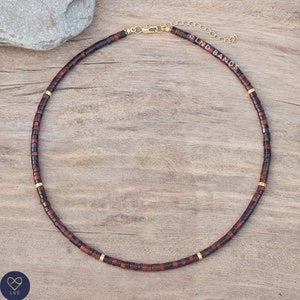 Red Tiger Eye Gemstone Bead Necklace - Minimalist Bohemian