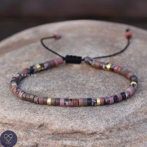 Rhodonite 2x4mm Bead Bracelet, High Quality Adjustable Bracelet, Yoga Ethnic Boho Minimalist Bracelet, Natural Stone Bracelet, no alloy