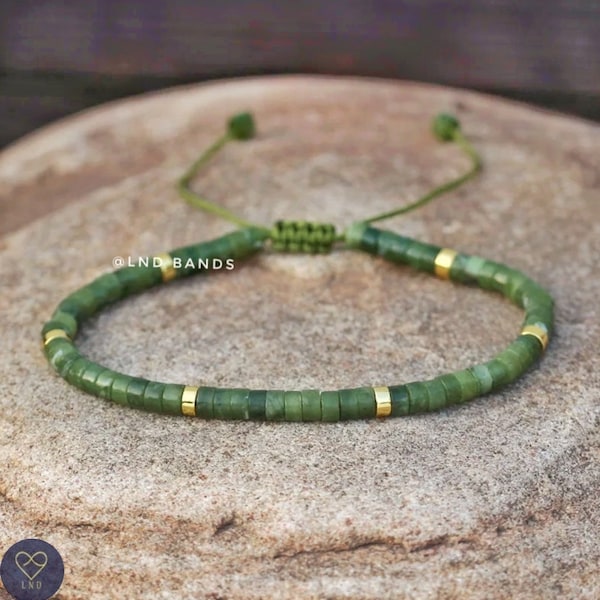 Pulsera de cuentas de jade oliva de 2x4 mm, ajustable de alta calidad, pulsera minimalista, pulsera de piedra natural, piedra preciosa étnica tibetana, yoga