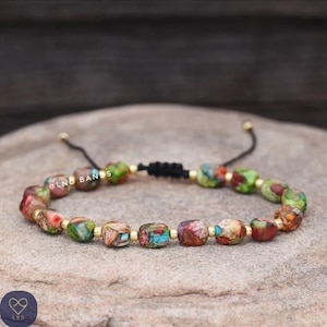 Colourful New Shape Imperial Jasper Bead Bracelet, Adjustable bracelet, 4mm Natural Stone Beads, Dainty, Tibetan bracelet, Yoga, Boho