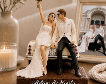 Custom Wooden Wedding Figurine, Personalized Couple Portrait Statue, Anniversary Keepsake Decor