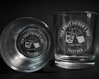 Our First Father's Day Together, Personalized Dad Whiskey Glass, Keepsake Cup.