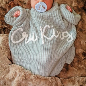 Personalized Hand Embroidered Name Baby Sweater, Custom Baby Name Sweater, Baby Girls Sweater With Name, Birthday Gift For Baby Girls Boy
