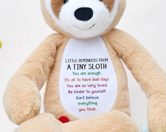 Tiny Sloth Mental Health Plush, Affirmation Stuffed Animal, Little Reminder, You Are Enough Gift, Encouragement Gift Depression.
