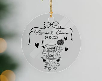 Personalized First Christmas Married Ornament, Just Married Car