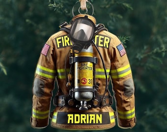 Custom Firefighter Ornament, Firefighter Uniform Wood Ornament, Birthday Gift for Dad Papa, Fireman Christmas Ornaments, Firefighter Gift.