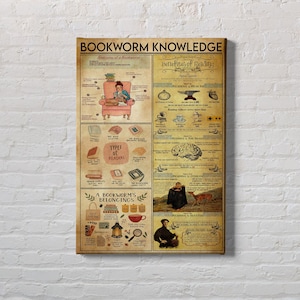 Bookworm Knowledge Poster, Bookworm Canvas, Bookish Gifts, Book Lovers Home Decor, Love Reading Books, Reading Book Gift.