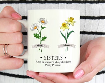 Personalized Sister Mug: Birth Month Flower Design