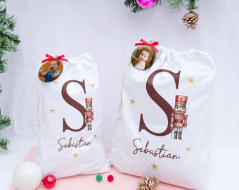 Personalized Christmas Santa Sack – Initial & Name Cotton Gift Bag