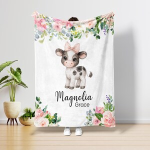Cow Blanket, Personalized Baby Blanket Gift, Toddler Blanket, Farm Animal Nursery Decor, Toddler Birthday Gift, Cow Theme Blanket.