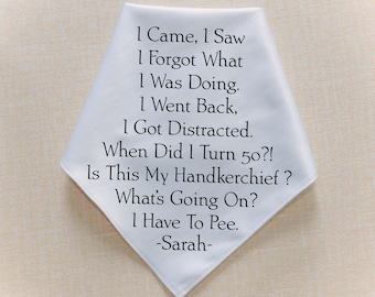 Personalized 50th Birthday Handkerchief, Custom Gag Gift