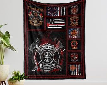 Firefighter Fleece Blanket: Cozy Polyester, Fire Rescue Gift