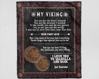 Couverture viking, je t'aime à Valhalla et dos, votre couverture Shieldmaiden, cadeau d'anniversaire, couverture de jet de famille, prière viking, viking