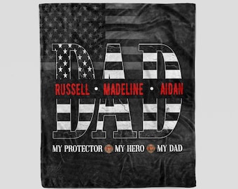 Custom Name Blanket, Father's Day Gift, Blanket For Firefighter, Personalized Gift For Father, Back The Red Blanket, Christmas Gift