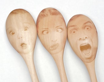 Custom Face Engraved Funny Christmas Wooden Spoons - Novelty, Prank, Humorous, Unique & Quirky Gifts Ideas.
