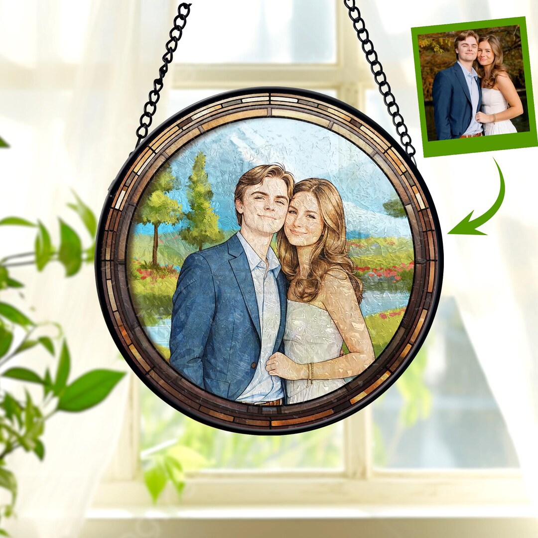Personalized Couple Photo Stained Glass: Wedding Portrait Suncatcher ...