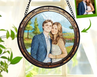 Personalized Couple Photo Stained Glass: Wedding Portrait Suncatcher, Anniversary Gift, Valentine.