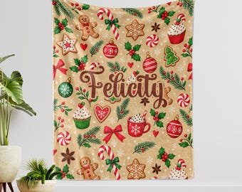 Personalized Christmas Blanket, Custom Baby First Christmas Gift, Cute Toddler Holiday Bedding, Name Blanket, Xmas Kids Decor