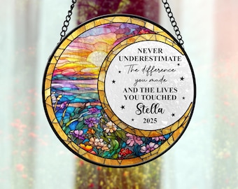 Personalized Retirement Stained Glass Suncatcher: Floral Window Decor