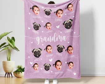 Mother’s Day Gift for Nana, Grandma Gift, Personalized Photo Blanket, Custom Baby Photo Blanket for Grandma, Grandma Blanket with Baby Face