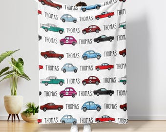 Personalized Vintage Car Fleece Blanket: Custom Name Throw