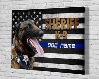 Personalized Police Dog Canvas: K9 Officer Gift, Thin Blue Line Flag