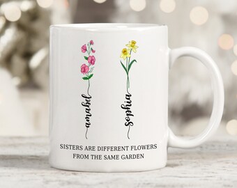 Personalized Sister Flower Mug: Custom Birthday Gift
