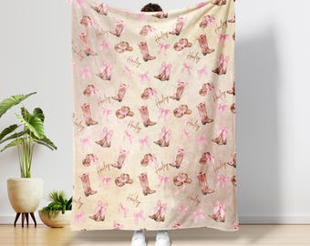 Personalized Cowgirl Baby Blanket: Boots & Bows, Custom Name