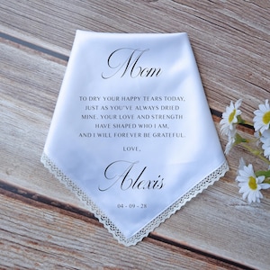 Wedding Handkerchief Gift for Parents, Touching Message Embroidered Handkerchiefs, Luxurious Lace Handkerchiefs, Gifts Parents Of The Bride.