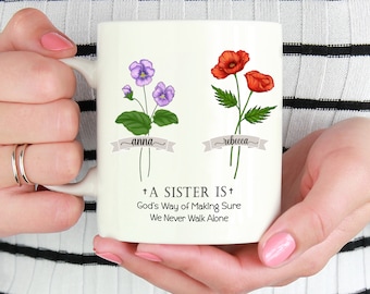Personalized Sister Flower Mug: Custom Birthday Gift