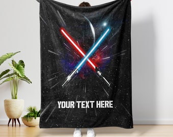 Personalized Lightsaber Fleece Blanket: Custom Name Star Galaxy Throw