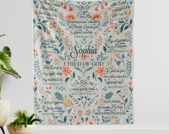 Personalized Christian Gift Blanket, Bible Blanket Family Gift, Custom Child Name Inspiration Blanket